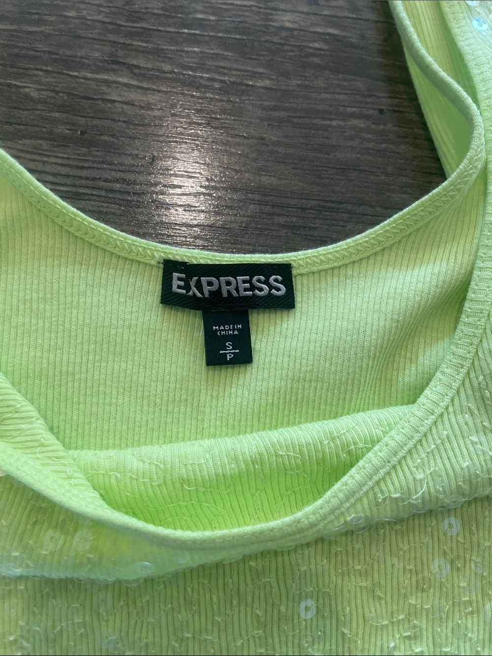 Express Lime Green Sequin Tank Top Size Small - Picture 2 of 6